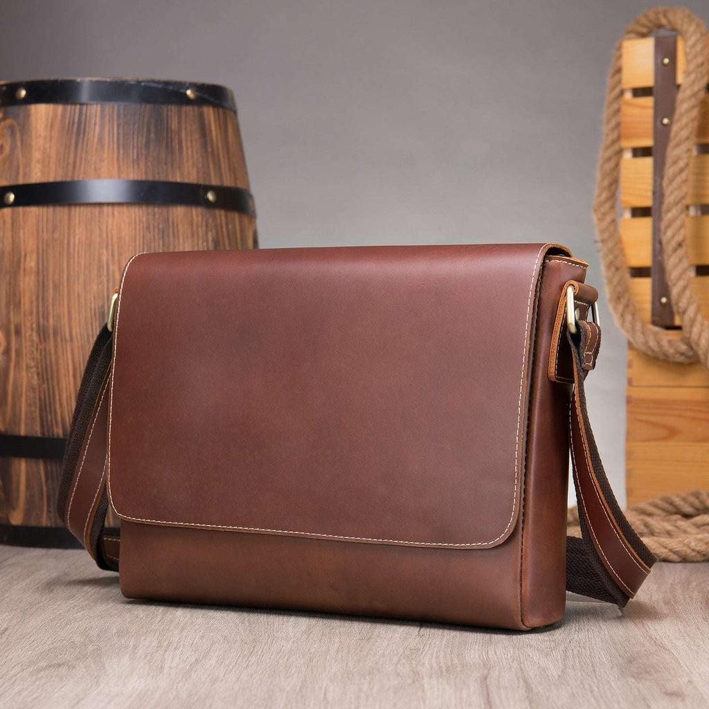 Vintage Leather Crossbody Satchel with Top Grain Hide