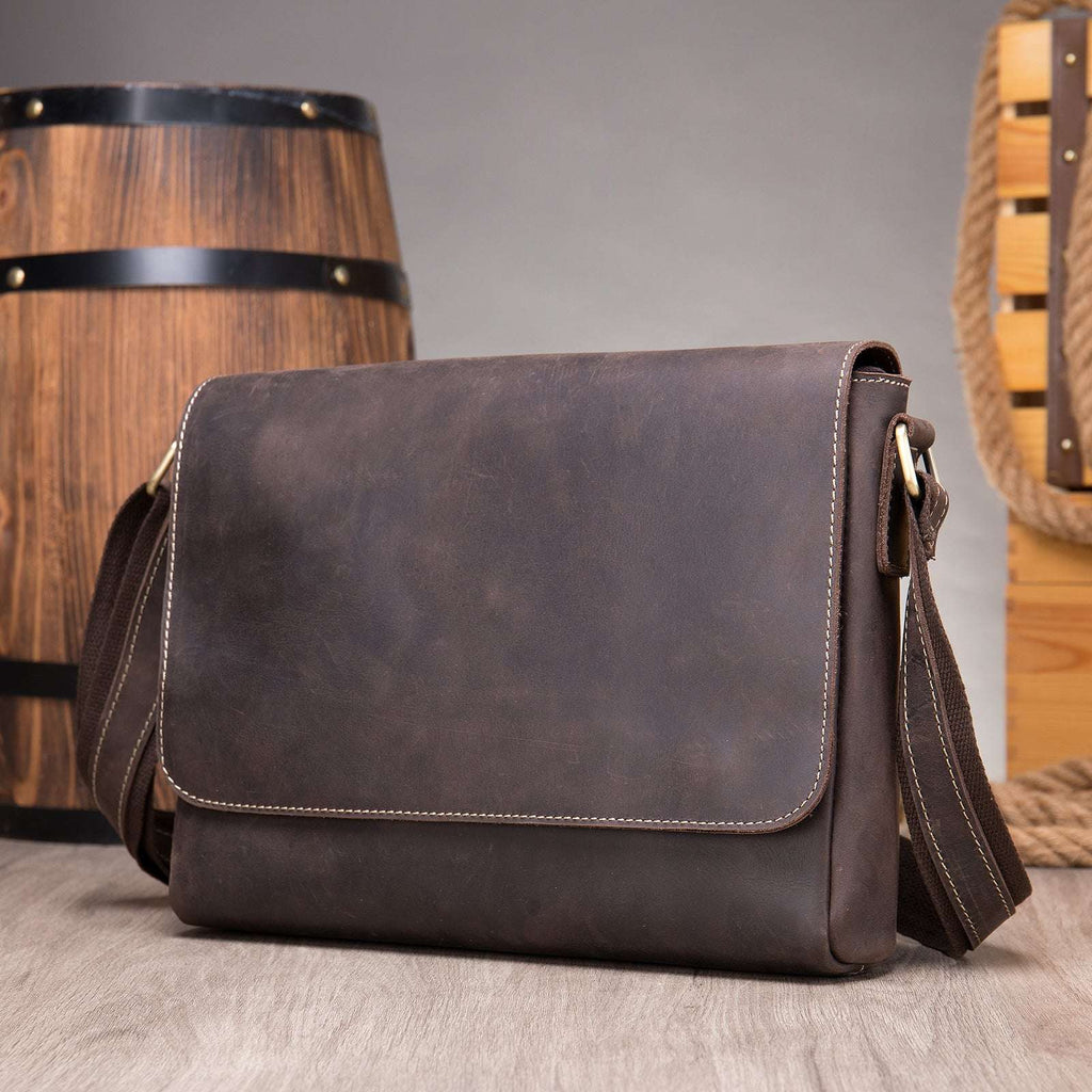 Vintage Leather Crossbody Satchel with Top Grain Hide